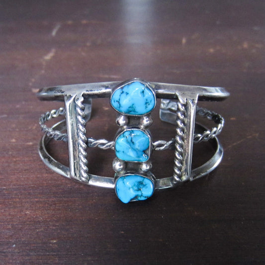 Vintage Navajo Turquoise Cuff Sterling c. 1970