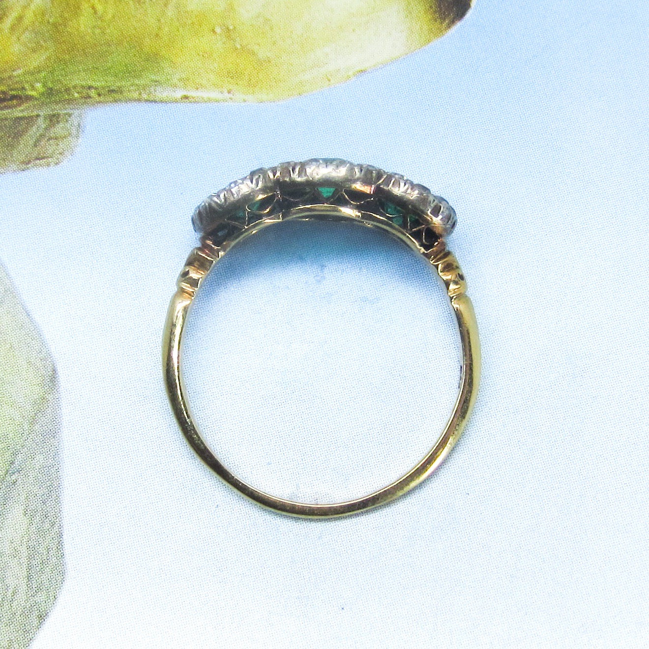 SOLD--Incredible Victorian Emerald and Diamond Cluster Ring Silver/18k c. 1850