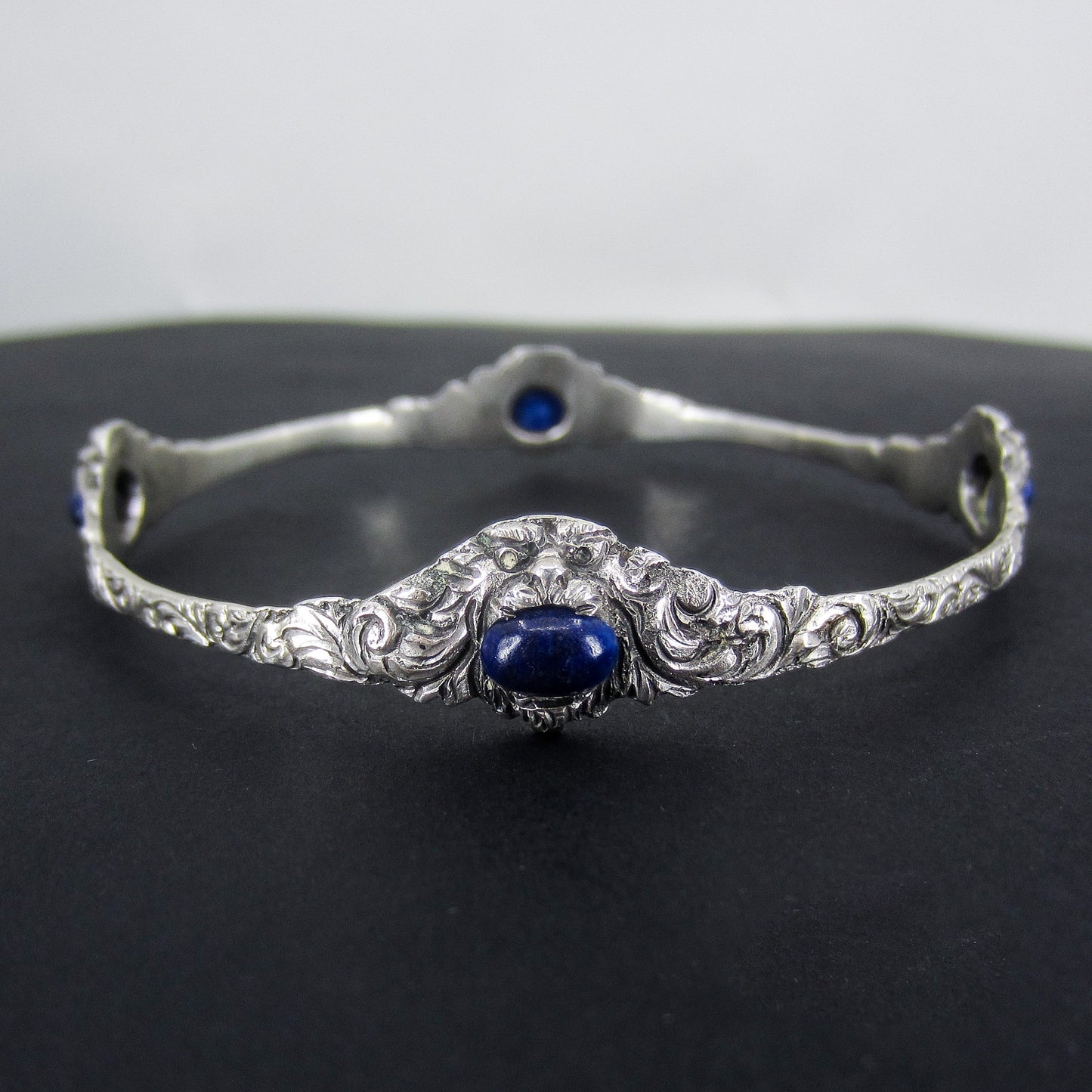 SOLD--Art Deco Lapis Lion Armlet Bracelet Sterling Silver c. 1920