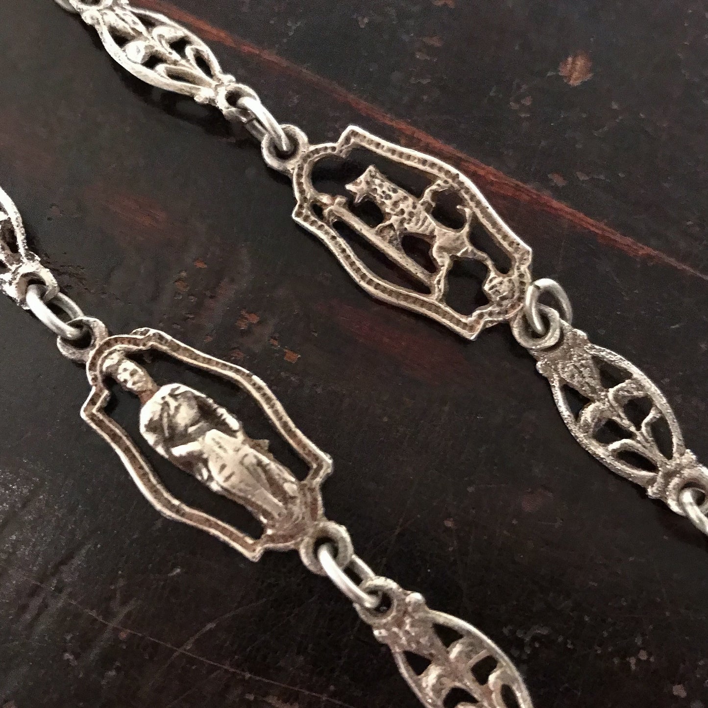 Antique Italian Grand Tour 42" Souvenir Chain, Silver c. 1920