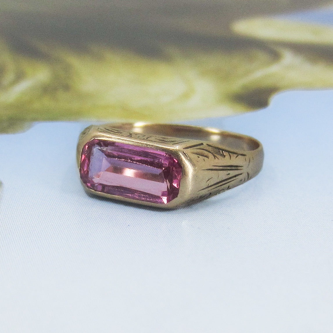 SOLD-Art Deco Pink Sapphire Ring 14k c. 1920