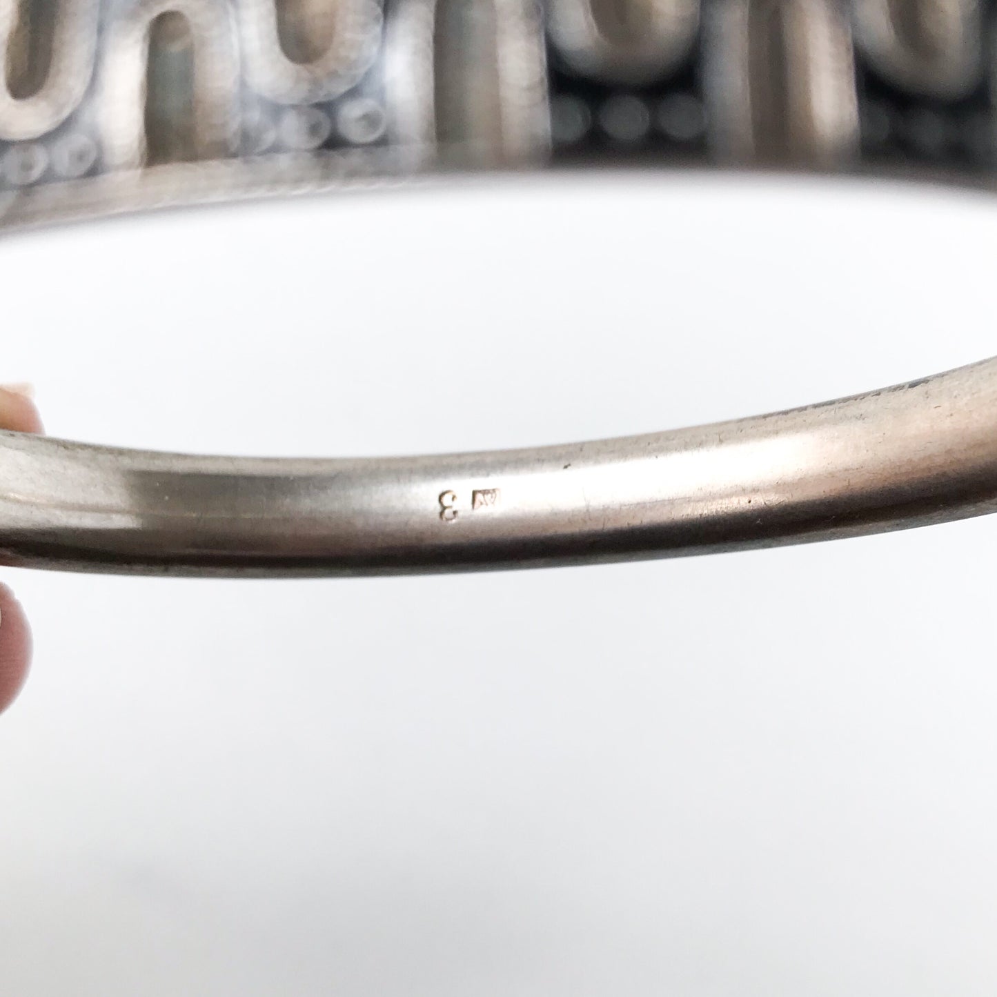 SOLD-Art Deco Black Enamel Patterned Bracelet Silver c. 1920, Vienna