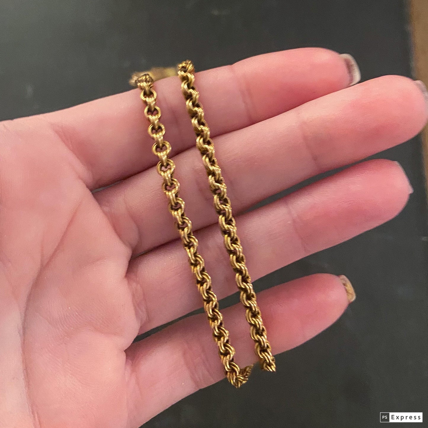 SOLD--Victorian Fancy Link 15” Chain 14k c. 1870