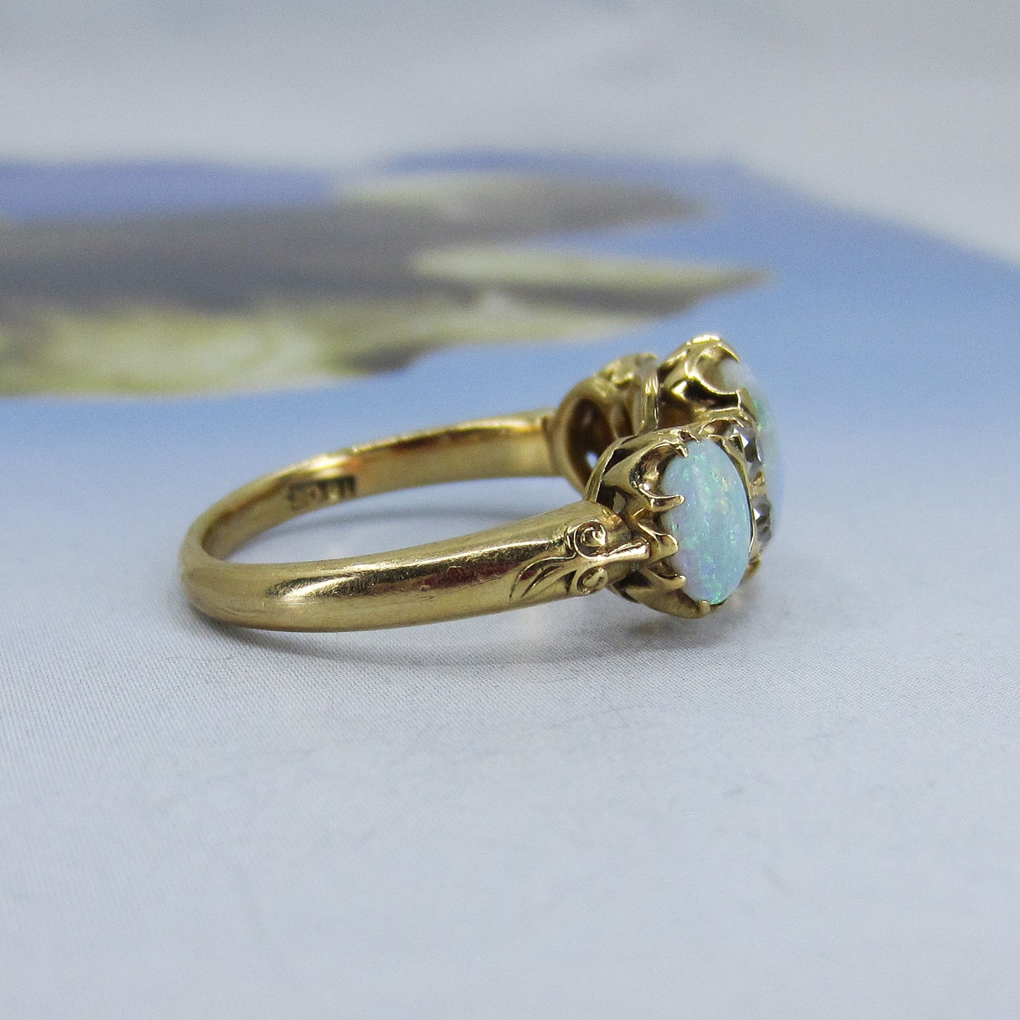 SOLD-Victorian Opal and Old Mine Diamond Ring 18k c. 1890