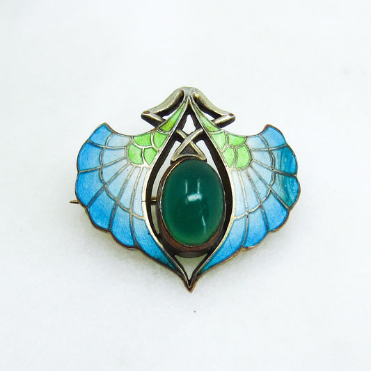 SOLD--Art Nouveau Enamel Brooch Gilt Sterling c. 1890