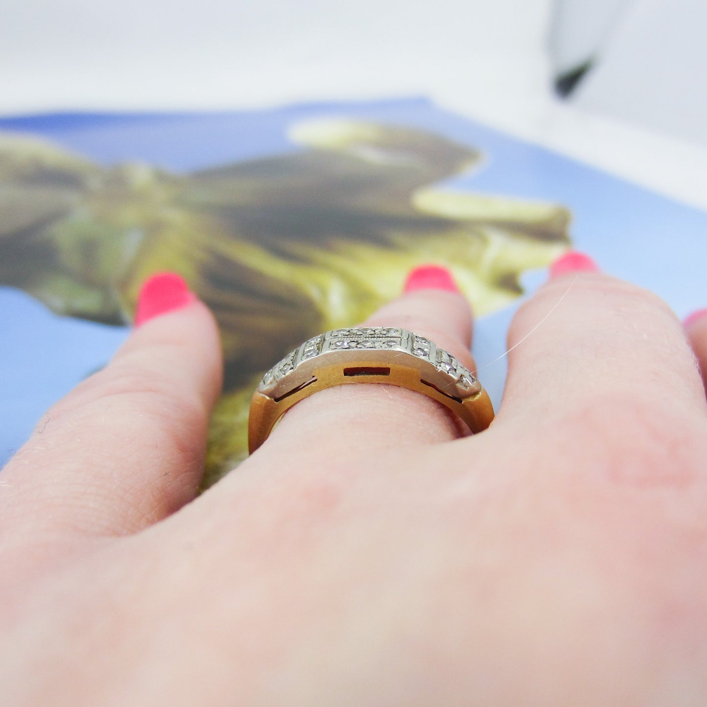 SOLD-Art Deco Diamond Double Row Band 14k c. 1940