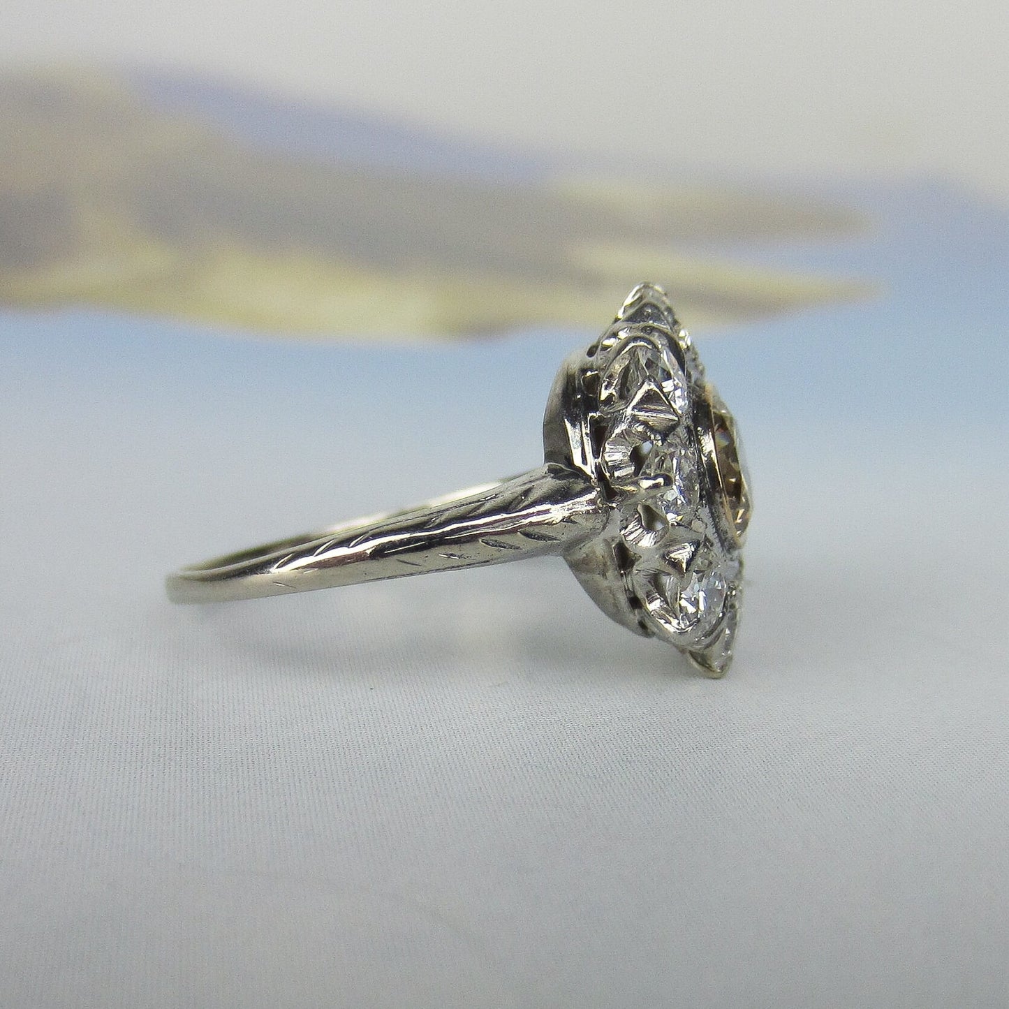SOLD--Art Deco Old Cut Diamond 1.85ctw Cluster Ring 14k c. 1940