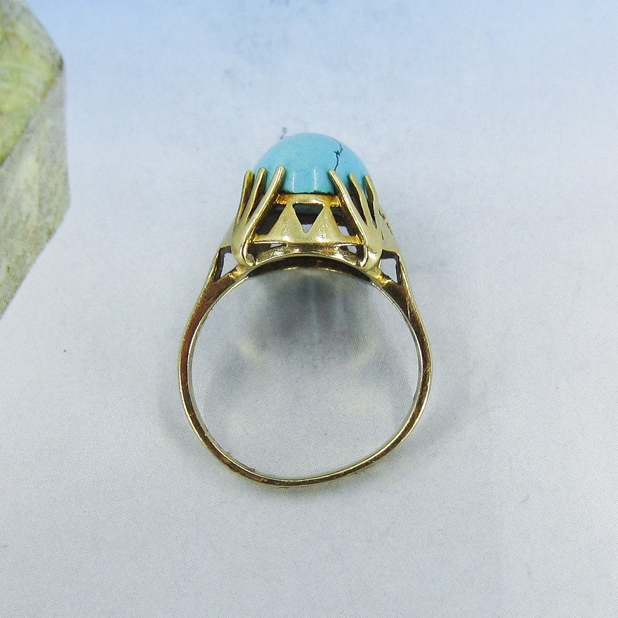 Vintage Egyptian Revival Turquoise Ring 14k c. 1970