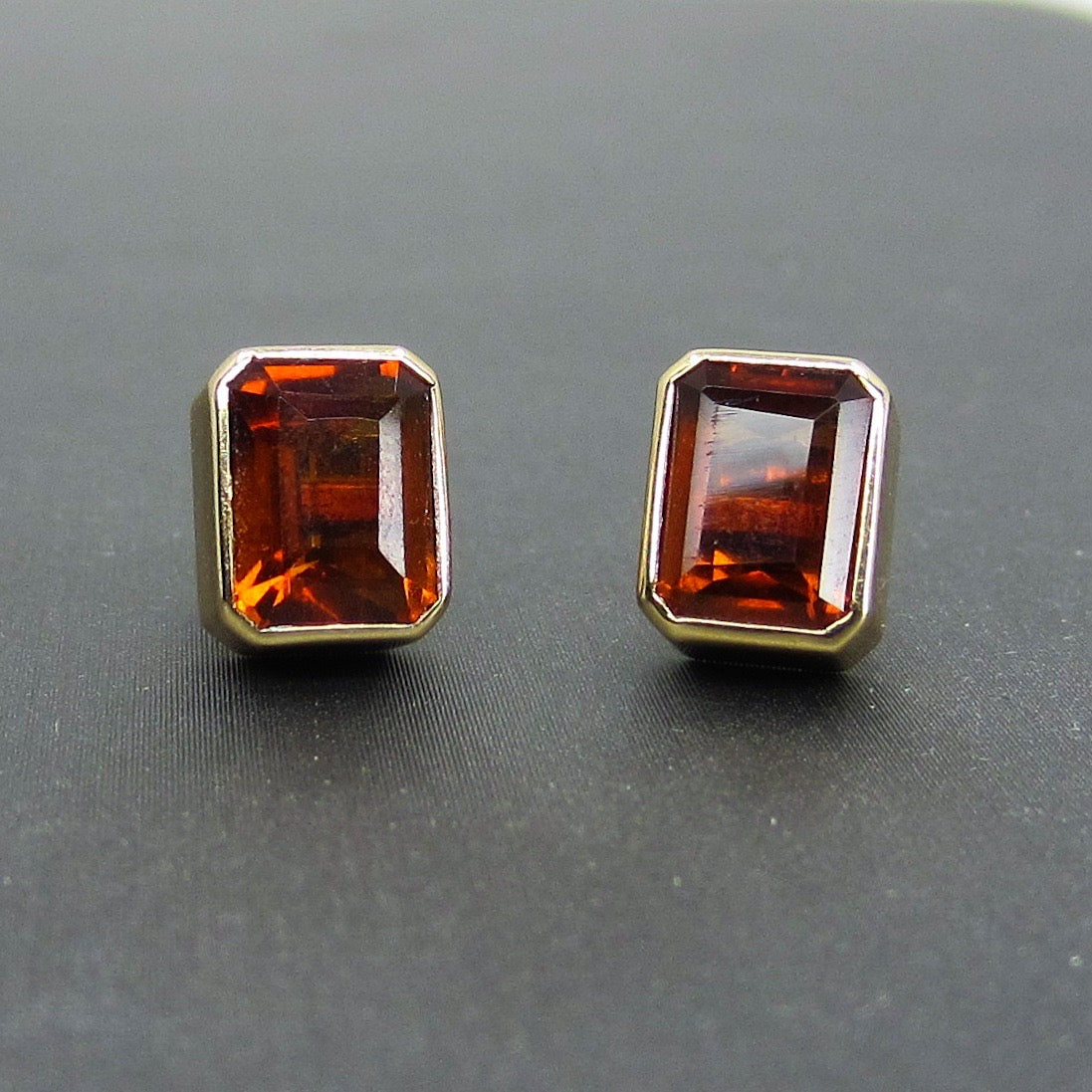 SOLD--Vintage Bezel Set Citrine Studs 18k c. 1970