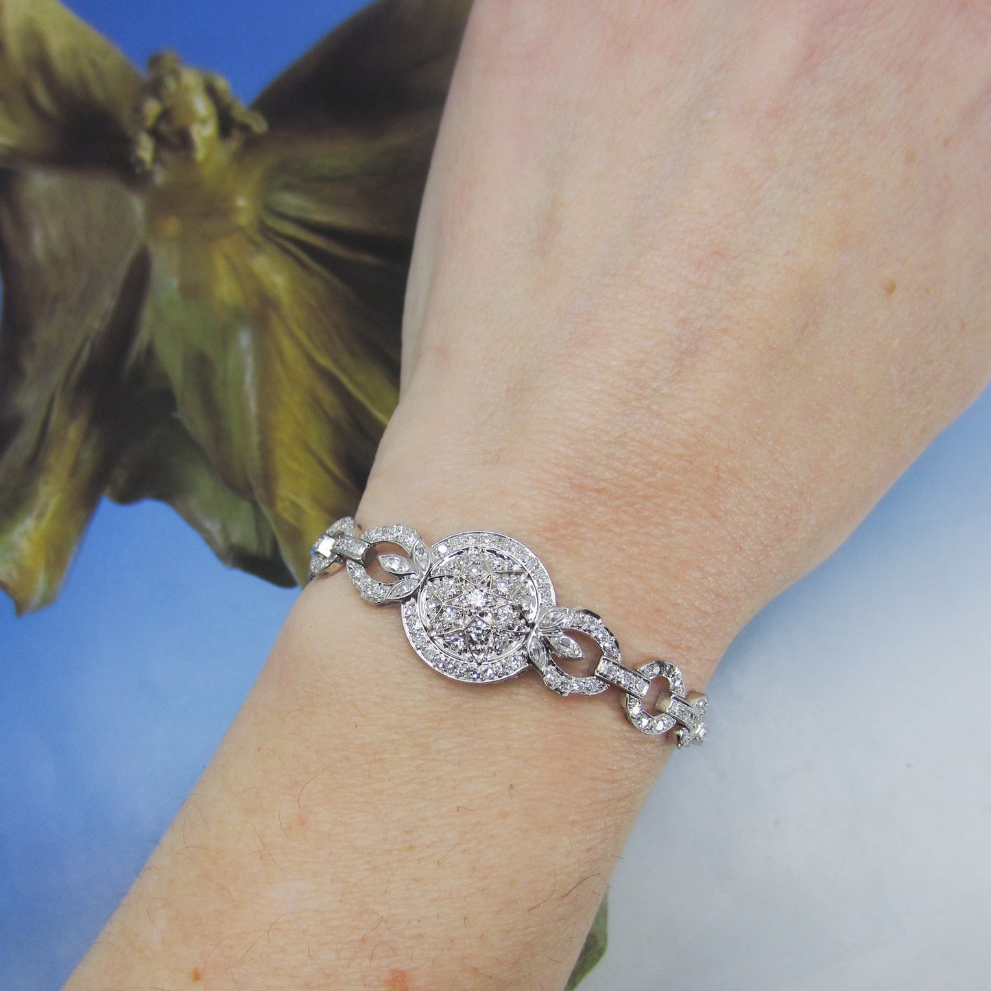 SOLD--Art Deco Diamond Cluster Bracelet Platinum c. 1930