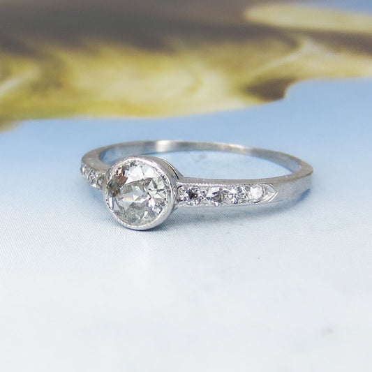 Art Déco Bezel Set .52ct Old European Diamond Engagement Ring 14k c. 1930