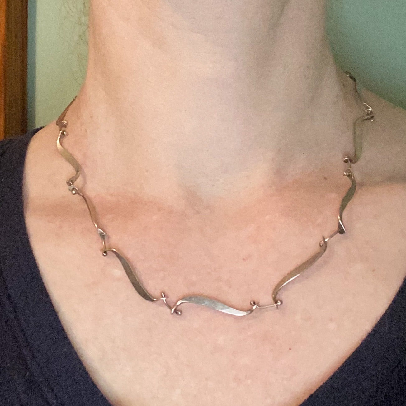 SOLD--Modernist Scroll Link Necklace Sterling, V. Thaler c. 1960