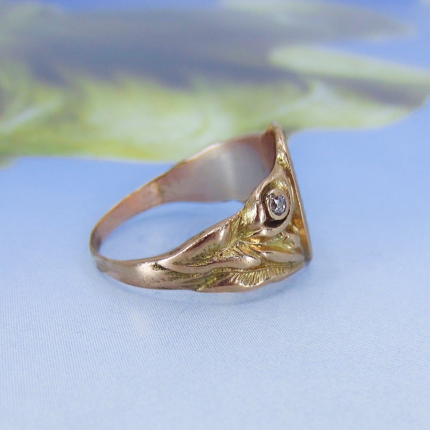 SOLD--Victorian Diamond Signet Ring 14k c. 1900