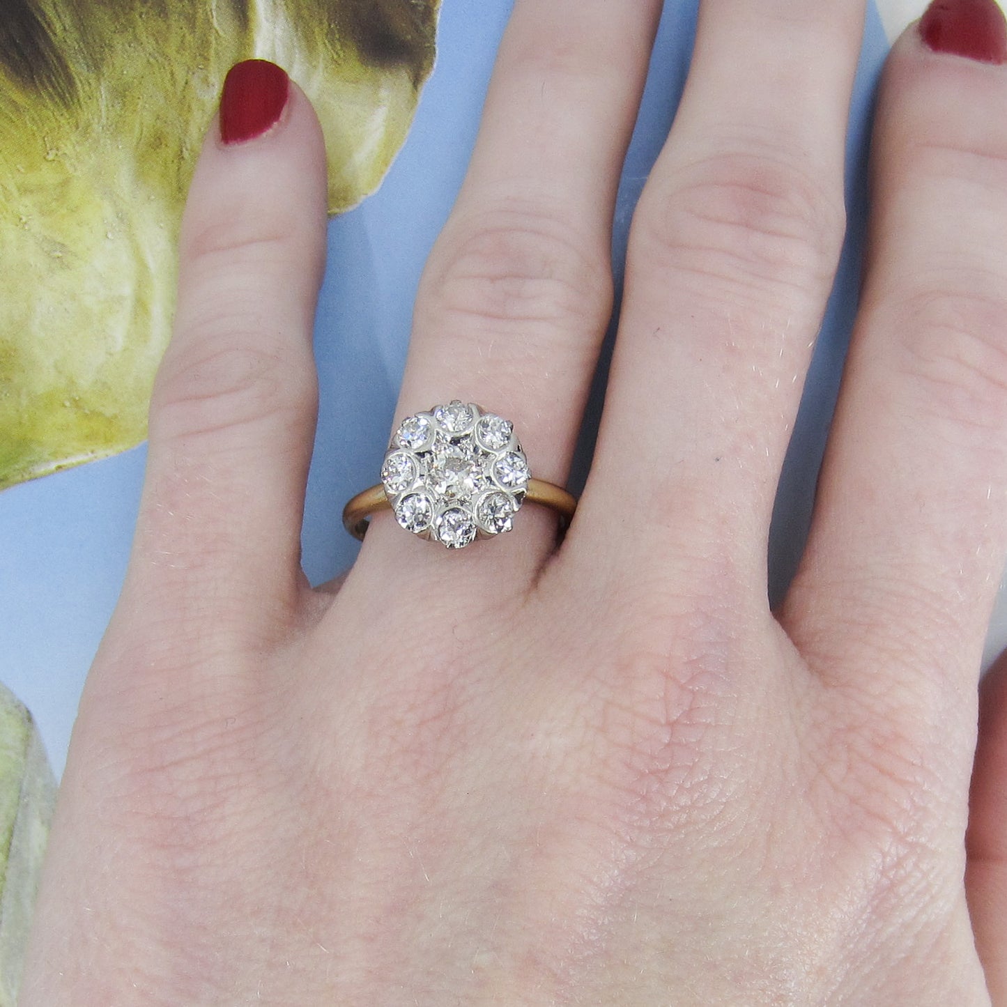 SOLD—Art Deco Old European Diamond Cluster Ring 14k c. 1920