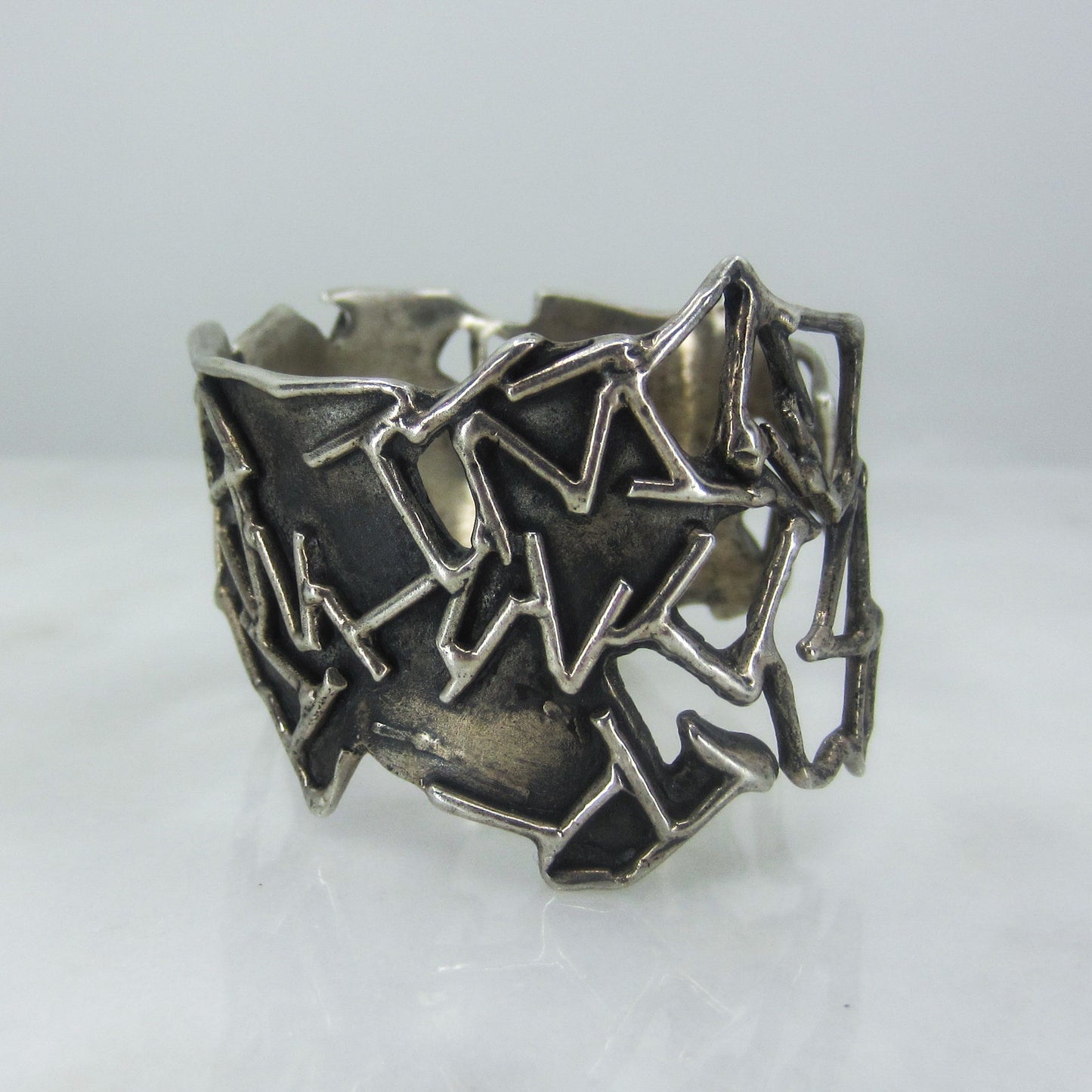 Modernist Geometric Textured Cuff Sterling c. 1970