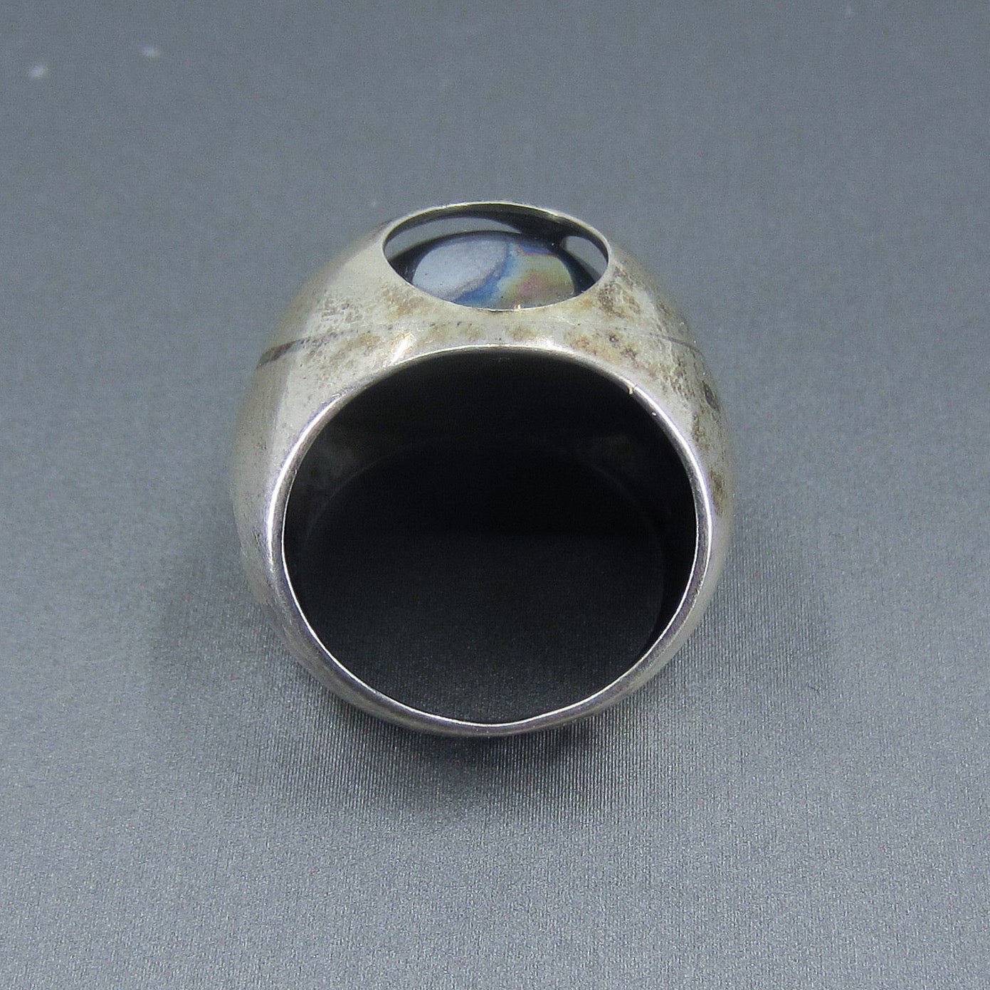 SOLD--Very Cool Post-Modern Hematite Dome Ring Sterling, Poland c. 1990