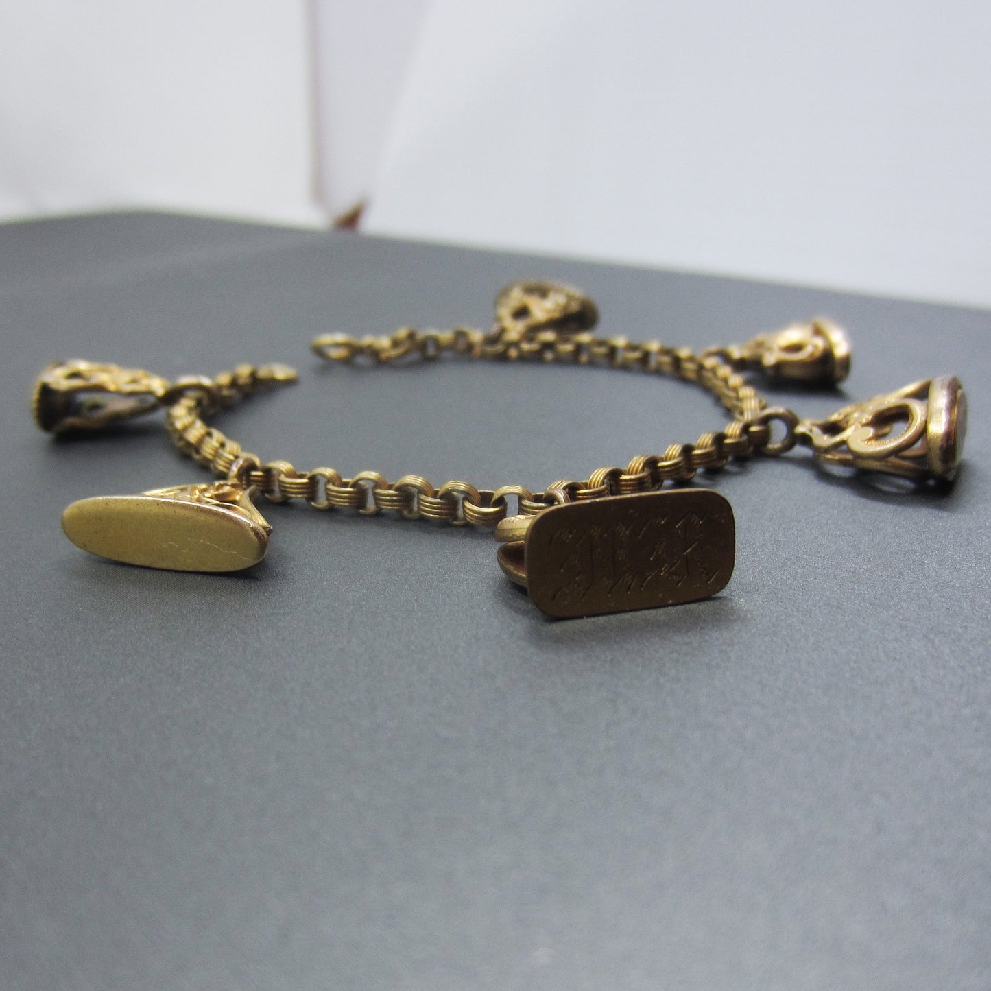 SOLD-Antique Seal Fob Charm Bracelet Gold-Filled c. 1900