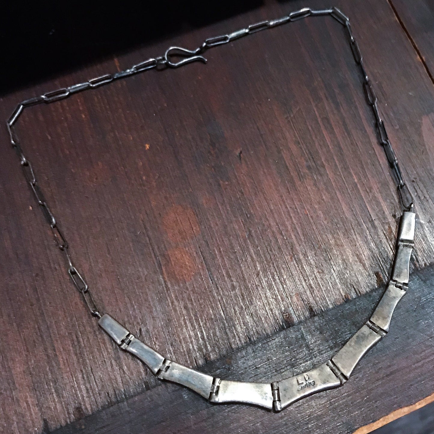 SOLD--Vintage Navajo Inlay Necklace Sterling c. 1980