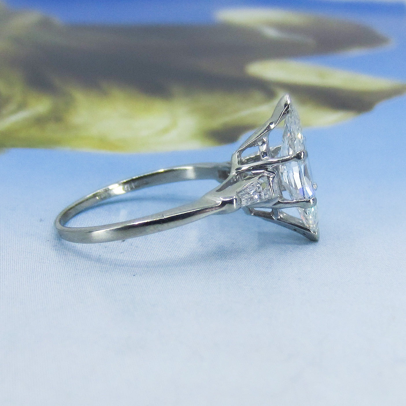 Mid-Century Old Cut Marquise 1.62ct Diamond Engagement Ring 14k c. 1950