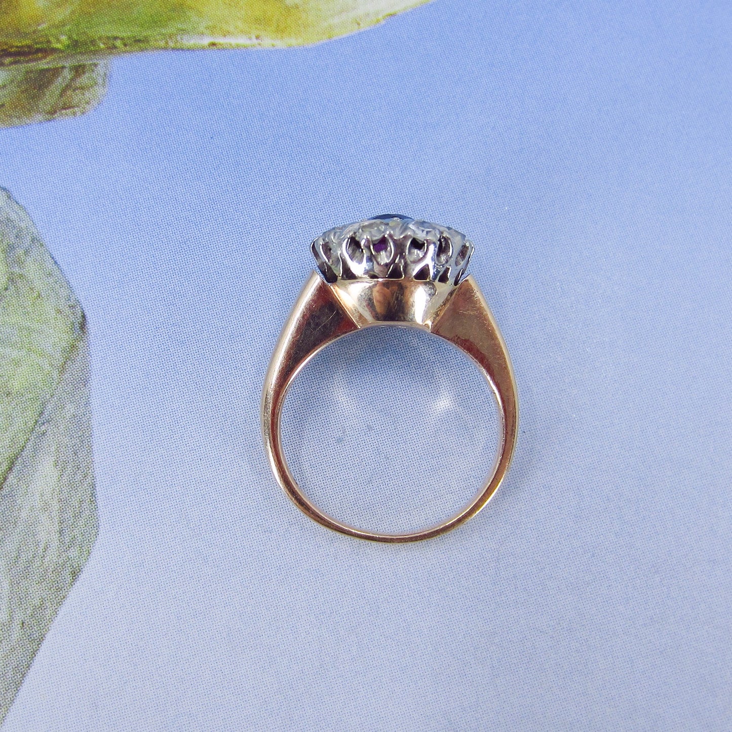 SOLD Art Deco Garnet and Diamond Cluster Ring 14k c. 1920