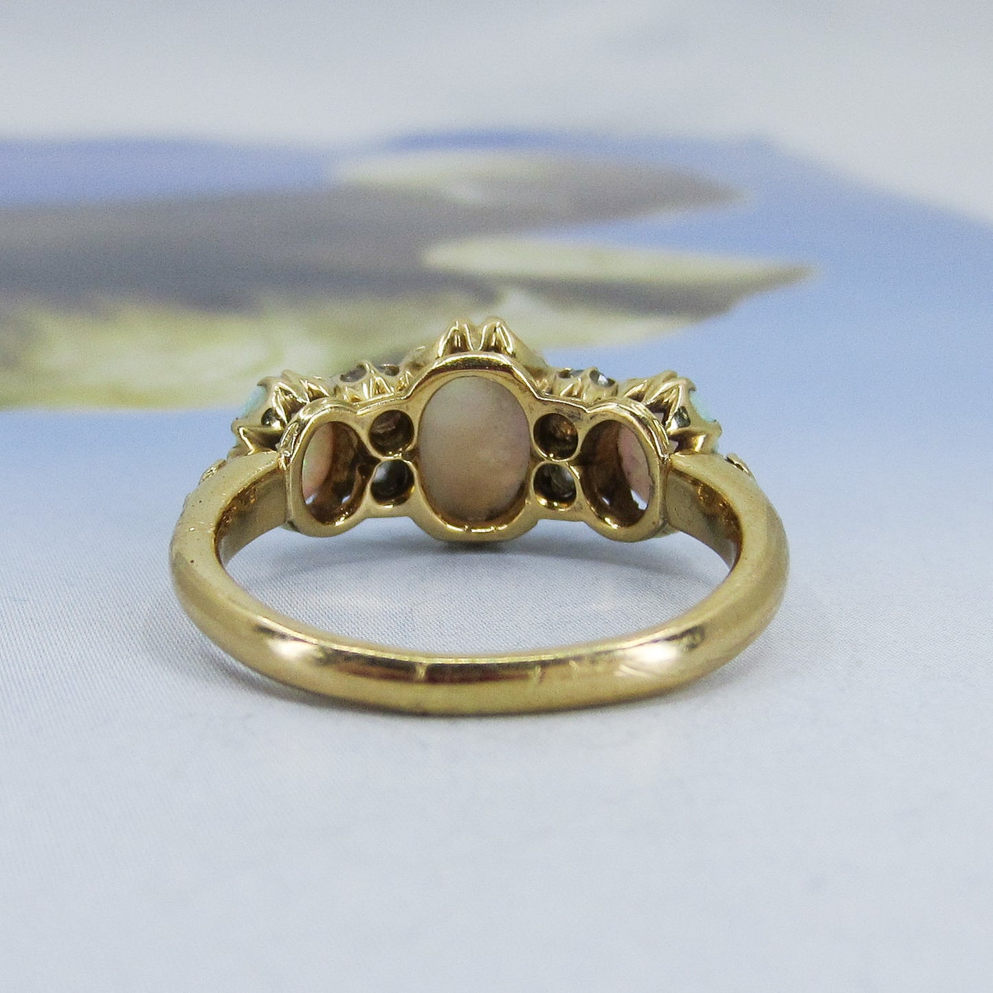 SOLD-Victorian Opal and Old Mine Diamond Ring 18k c. 1890