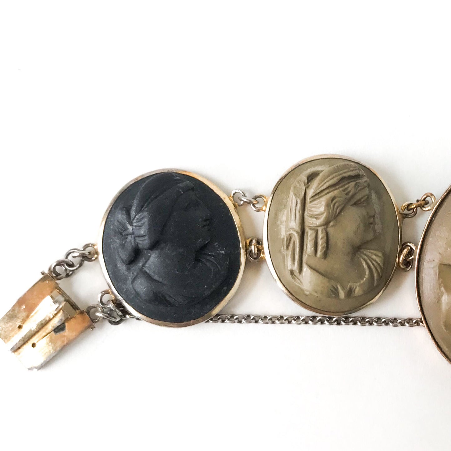 SOLD--Victorian Lava Cameo Bracelet Gilt Silver c. 1860