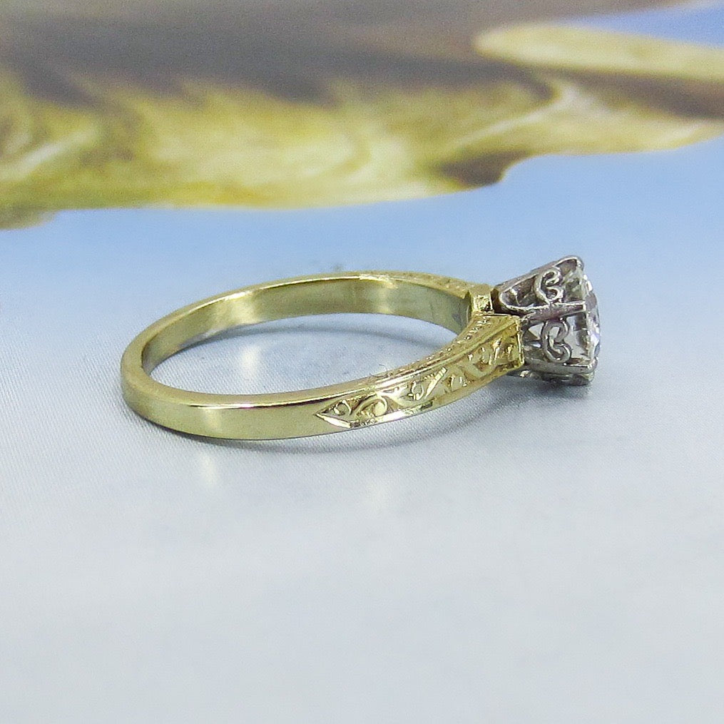 SOLD- Art Deco Old European .71ct Solitaire Diamond Engagement Ring Platinum/14k c. 1920