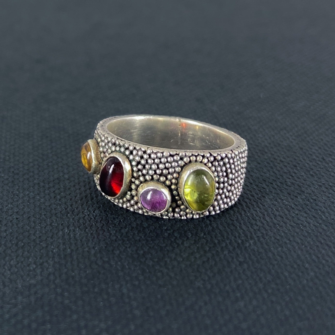 Vintage Multi-Stone Granulated Band Sterling c. 1990