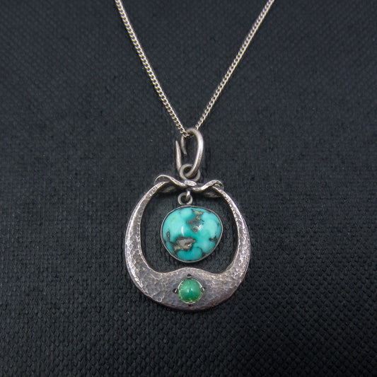 SOLD--Rare Arts & Crafts Hammered Turquoise Pendant Sterling, Liberty & Co c. 1910