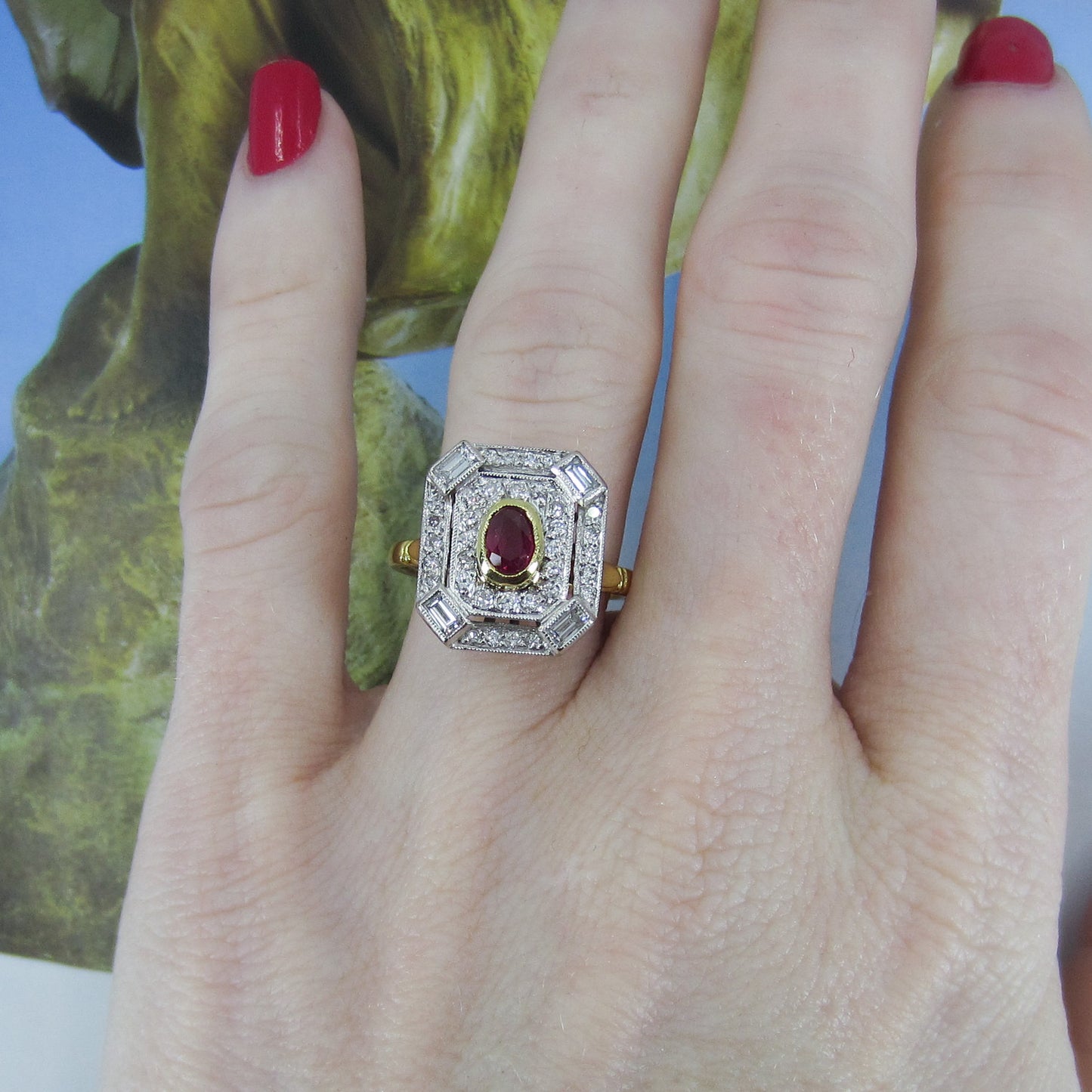 SOLD--Vintage Ruby and Diamond Ring 18k, British c. 1988