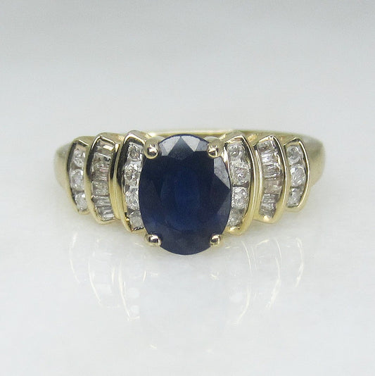 SOLD--Vintage Sapphire and Diamond Ring 14k c. 1980