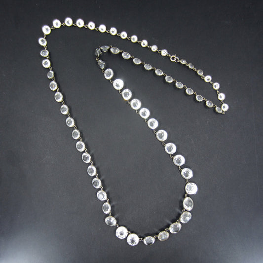 Art Deco Long 32” Graduated Paste Crystal Necklace Sterling c. 1930