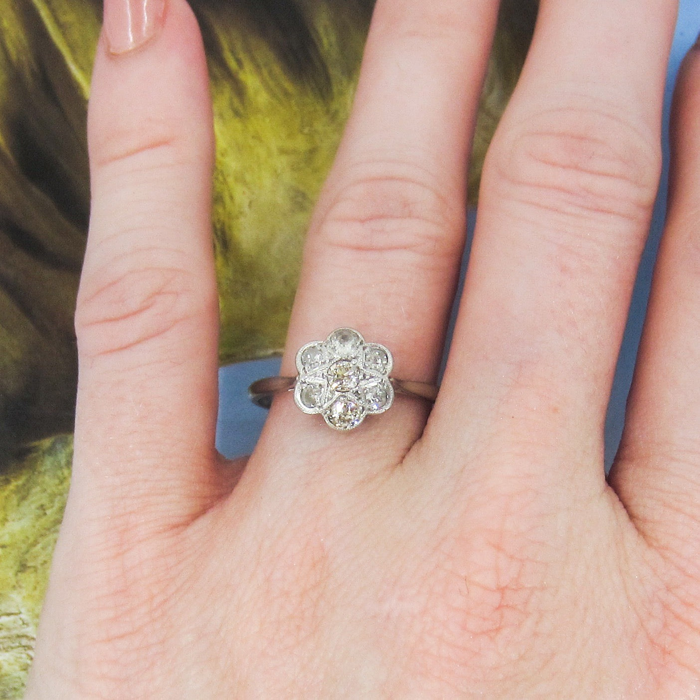 SOLD-Edwardian Diamond Cluster Ring Plat/18k c. 1910