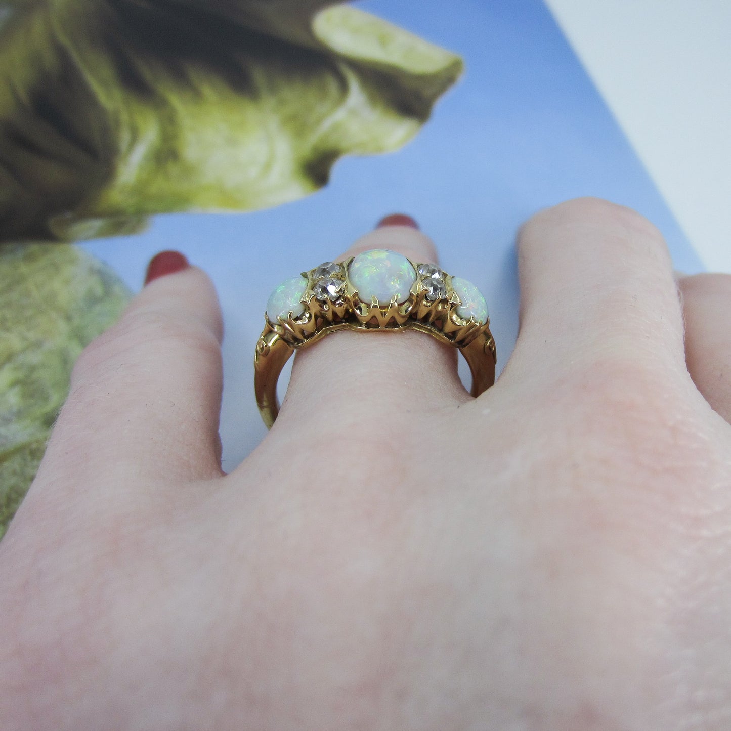 SOLD-Victorian Opal and Old Mine Diamond Ring 18k c. 1890
