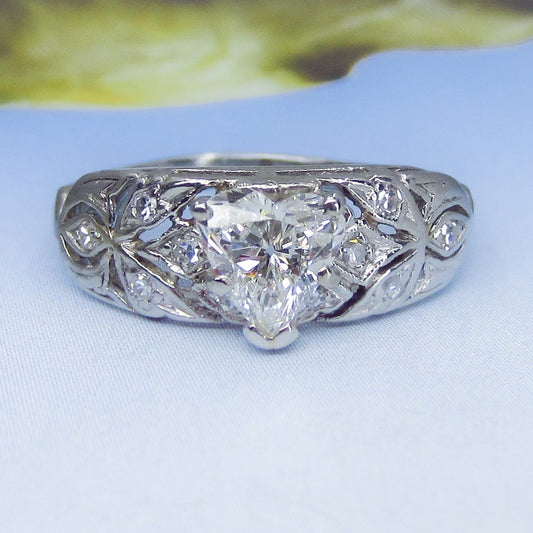 SOLD- Art Deco Heart Cut Diamond Engagement Ring Platinum c. 1940