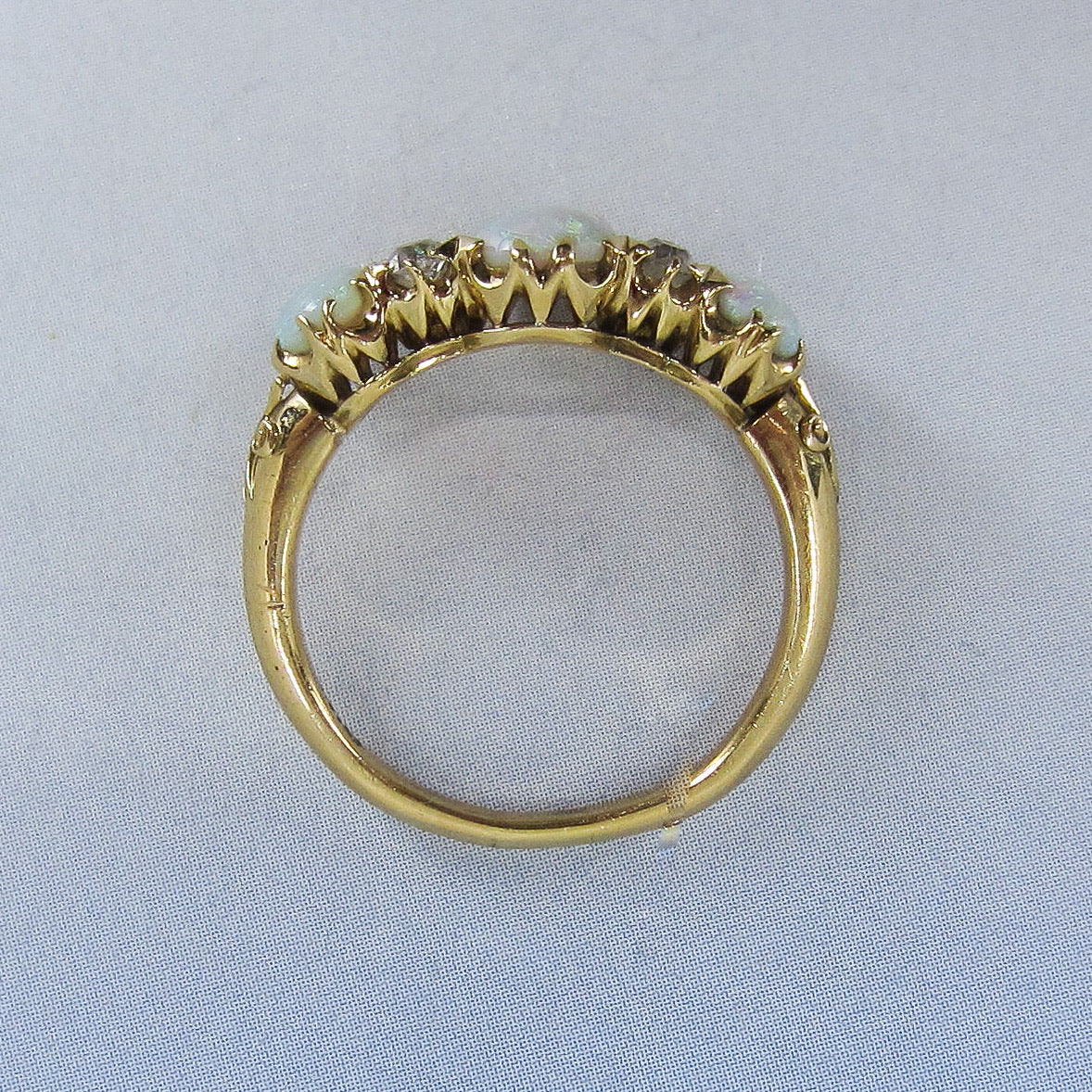 SOLD-Victorian Opal and Old Mine Diamond Ring 18k c. 1890