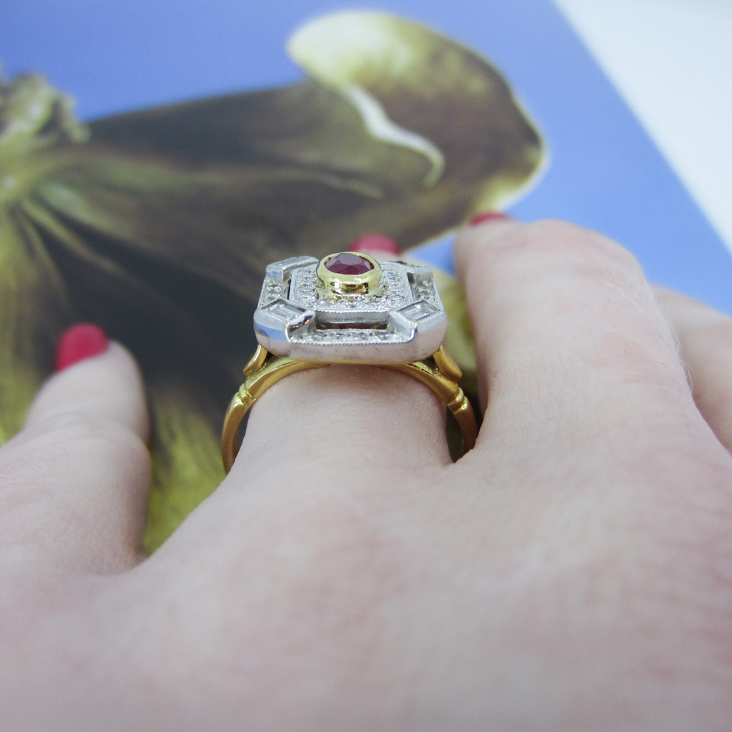 SOLD--Vintage Ruby and Diamond Ring 18k, British c. 1988