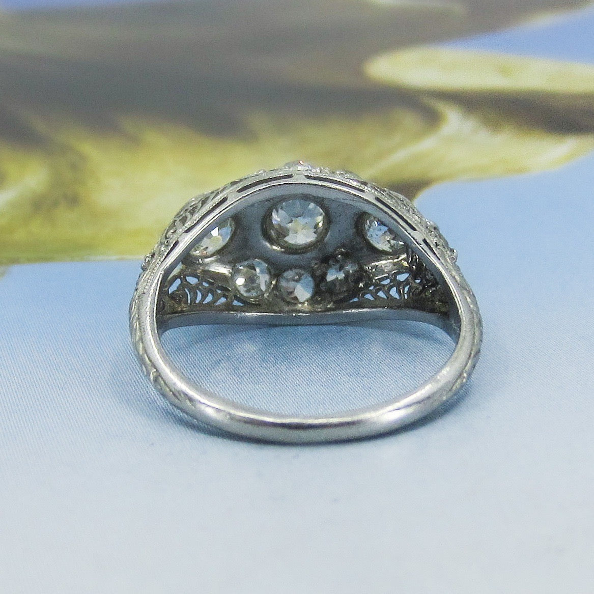 Art Deco Old Mine Diamond 1.62ctw Filigree Ring Platinum c. 1930