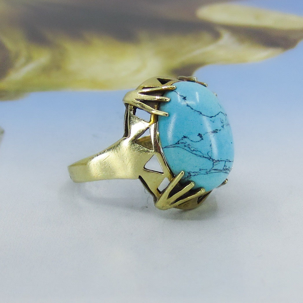 Vintage Egyptian Revival Turquoise Ring 14k c. 1970