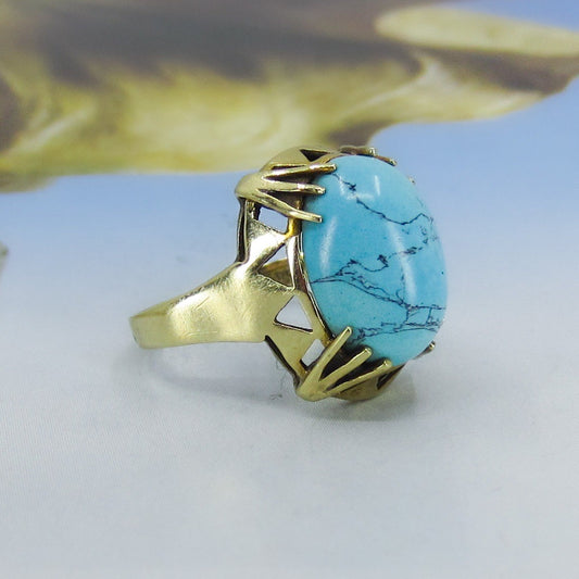 Vintage Egyptian Revival Turquoise Ring 14k c. 1970