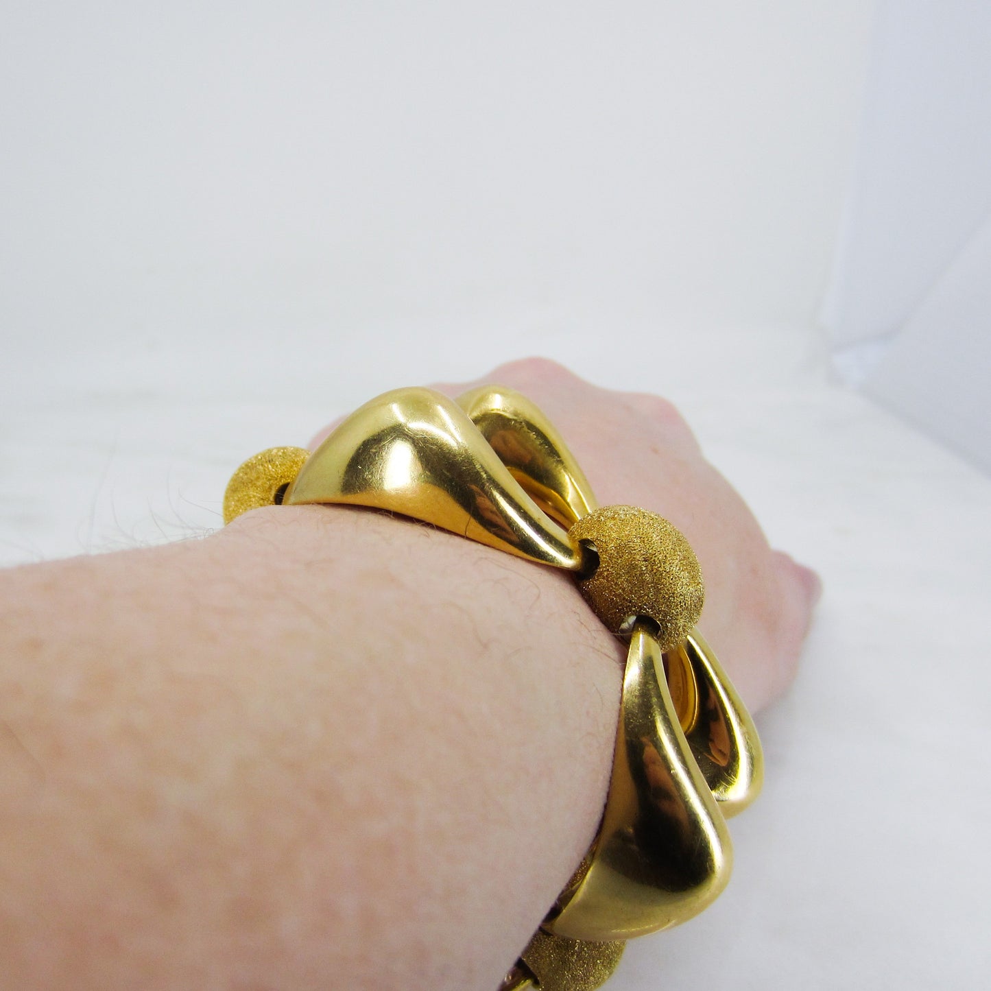 SOLD--Vintage Mid-Century Large Link Geometric Bracelet 18k, M. Bruyneel