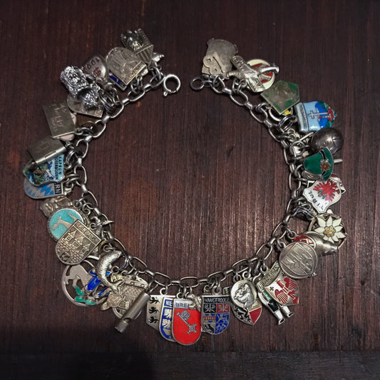 SOLD-ULTIMATE Travel Charm Bracelet Silver c. 1960
