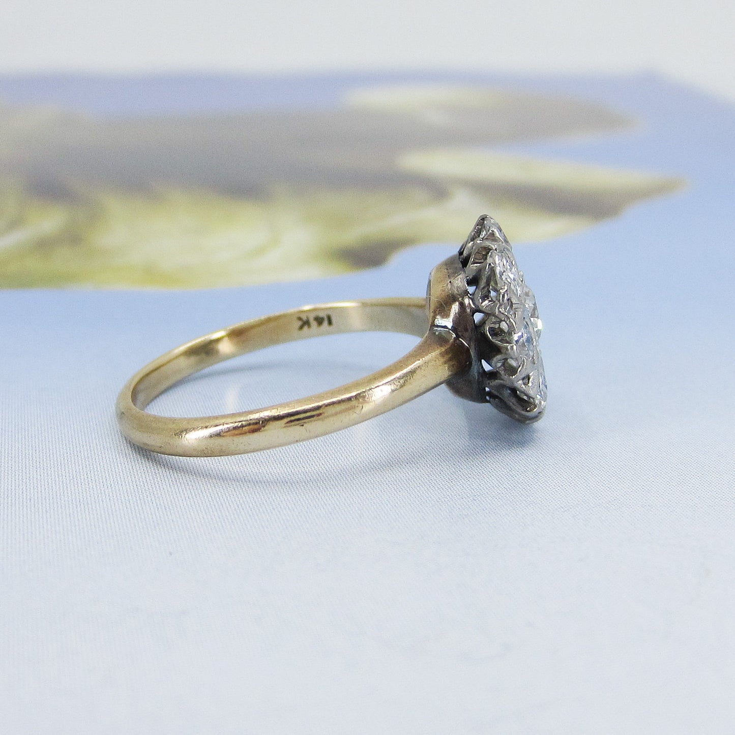 SOLD—Art Deco Old European Diamond Cluster Ring 14k c. 1920