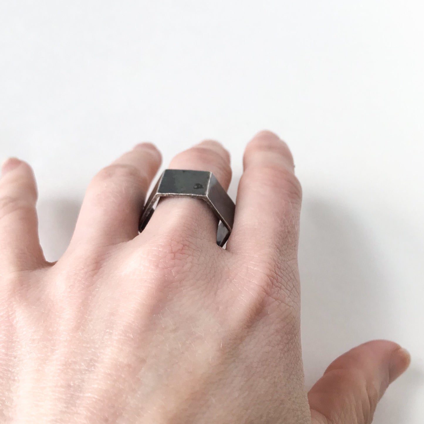 SOLD--Modernist Wide Hexagon Band Sterling, size 10.5