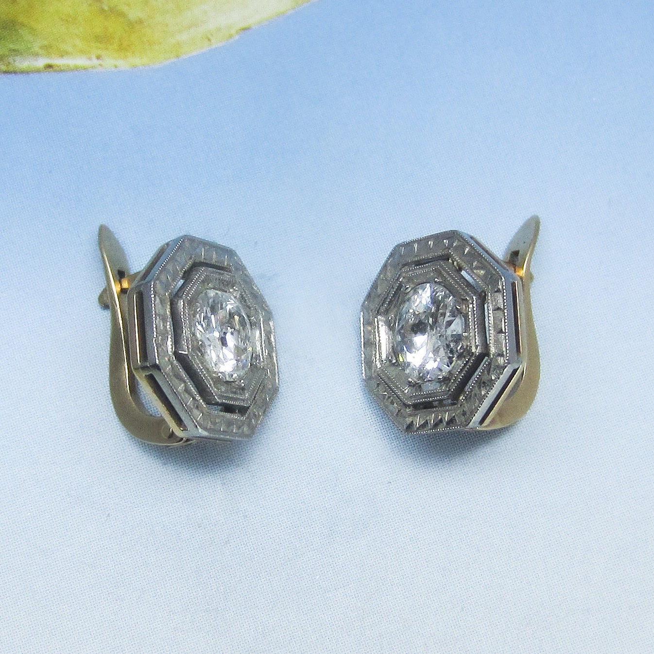 SOLD--Art Deco Old European Diamond 1.40ctw Stud Earrings 14k c. 1930