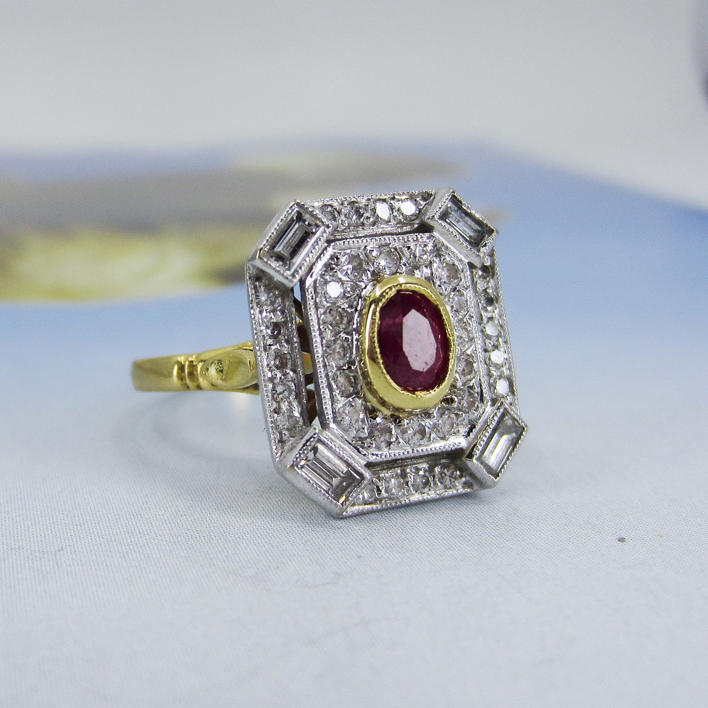 SOLD--Vintage Ruby and Diamond Ring 18k, British c. 1988