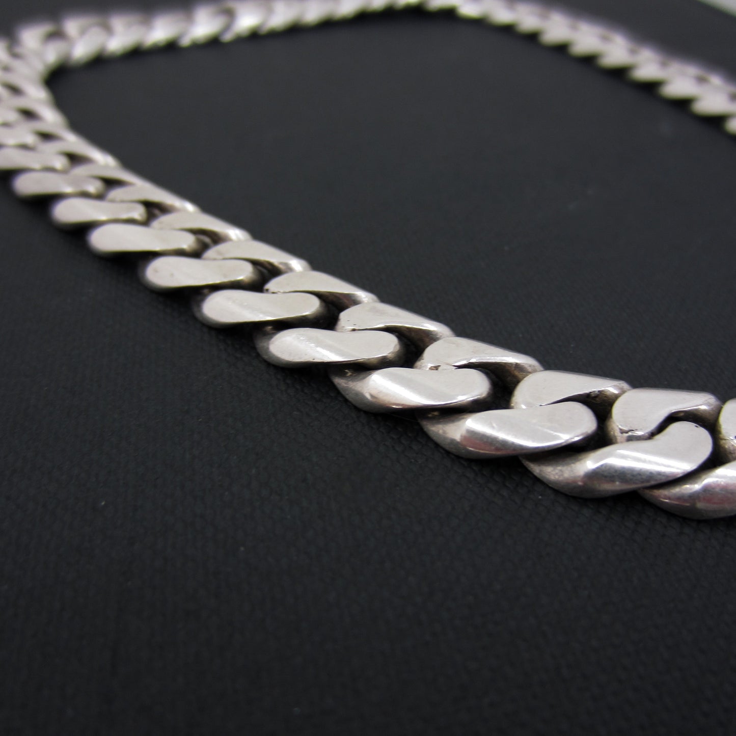 SOLD--Vintage Heavy Flat Curb Link Chain Sterling, Italy c. 1980
