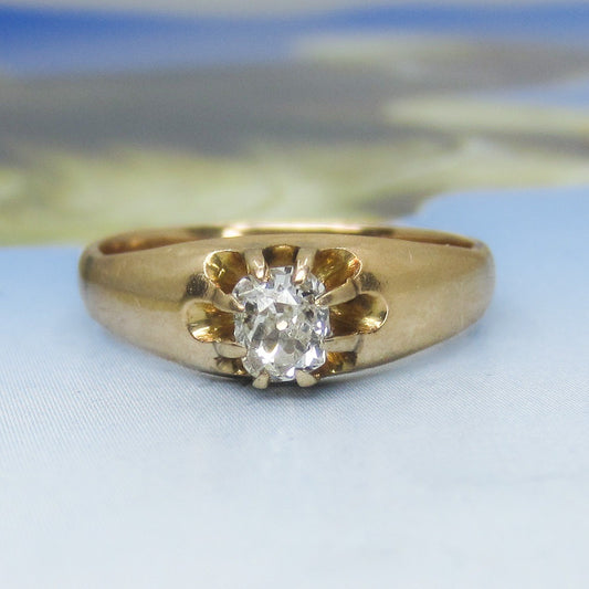 Victorian Old Mine Diamond Solitaire Ring 14k c. 1880