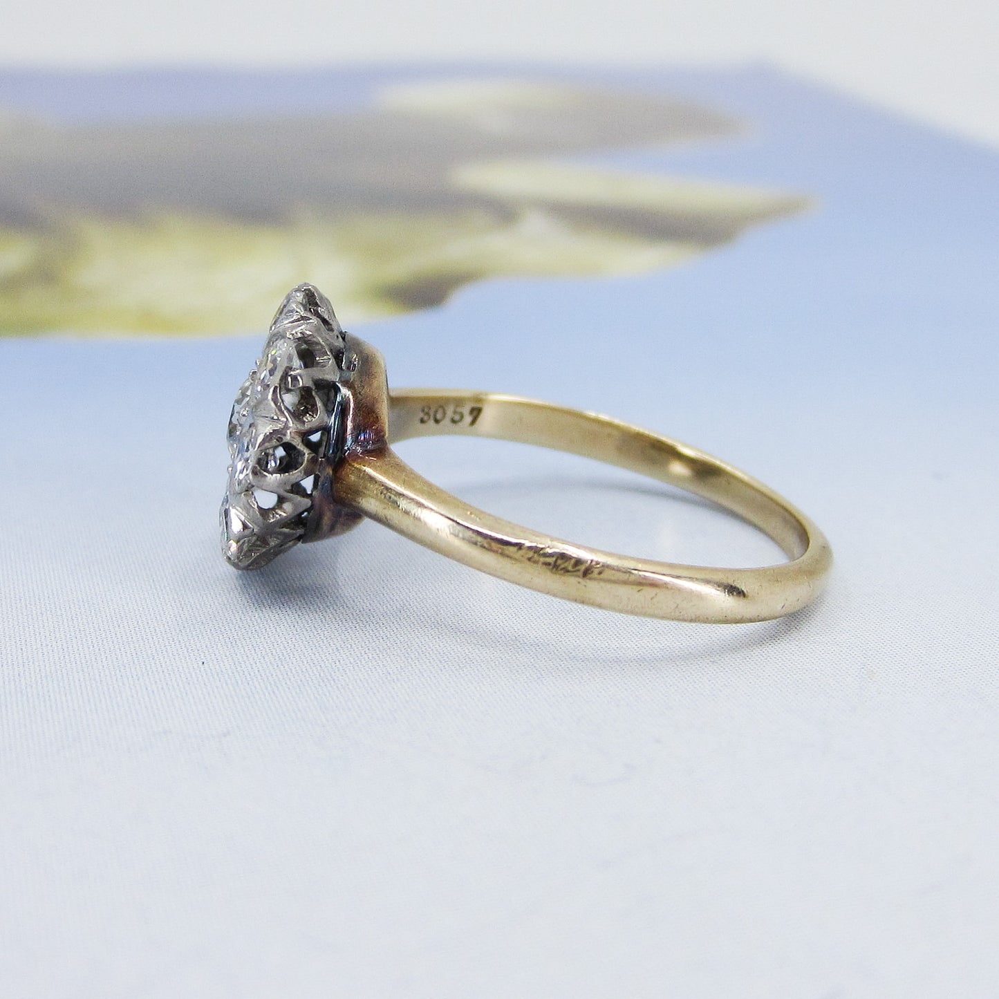 SOLD—Art Deco Old European Diamond Cluster Ring 14k c. 1920