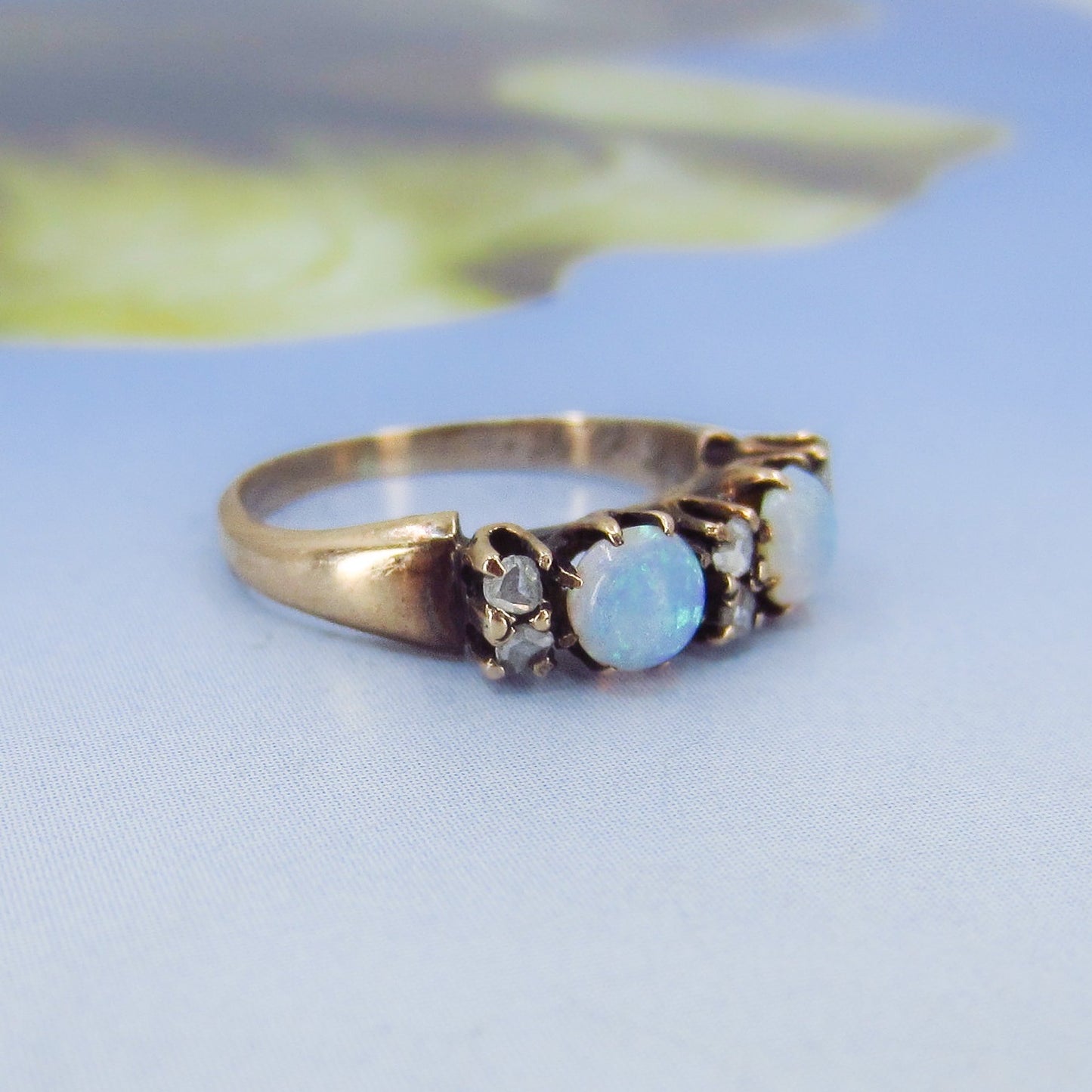 SOLD-Victorian Opal and Rose Cut Diamond Ring 14k c. 1890